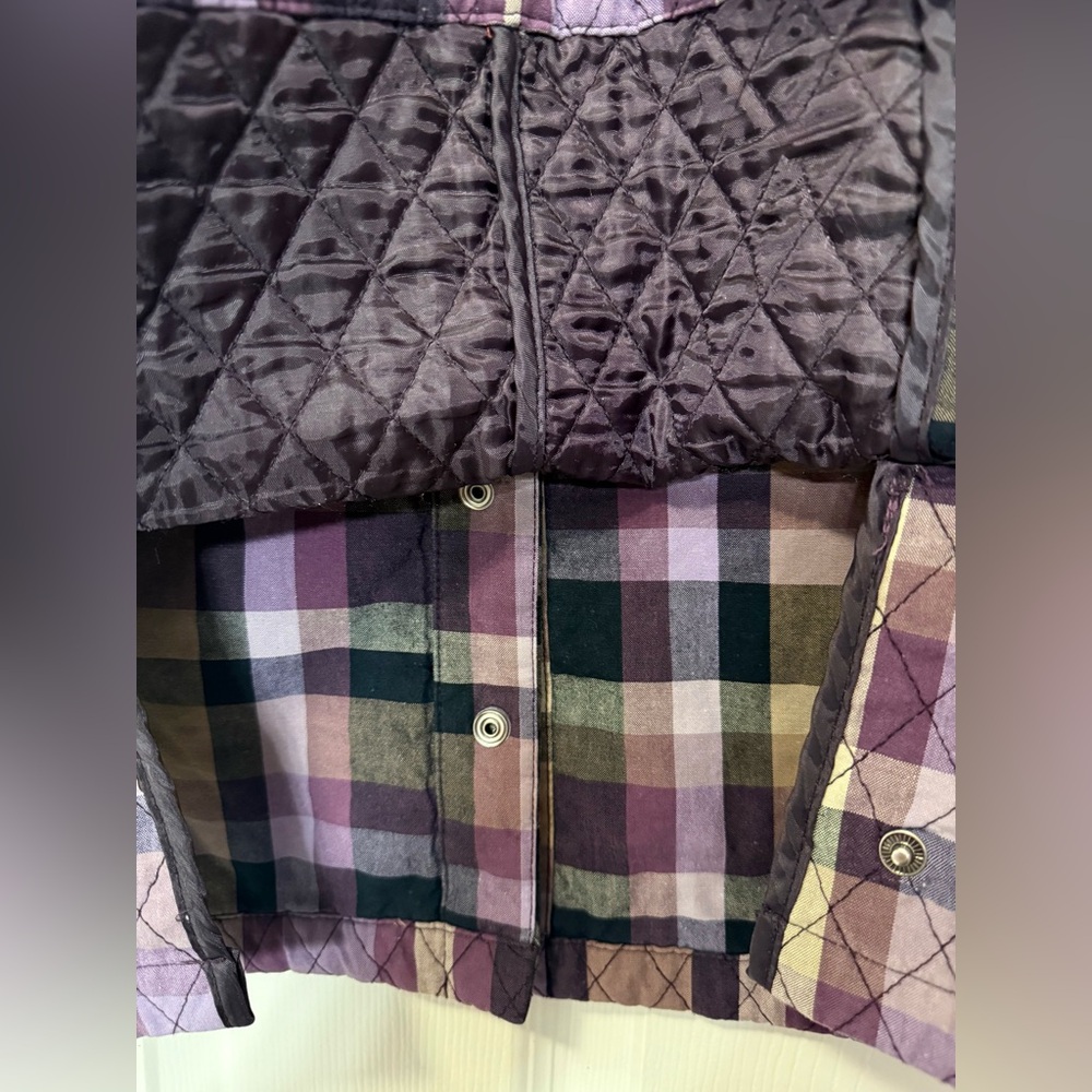 Christopher & Banks Purple Plaid Quilted Snap-Front Vest, Small. - Picture 7 of 10